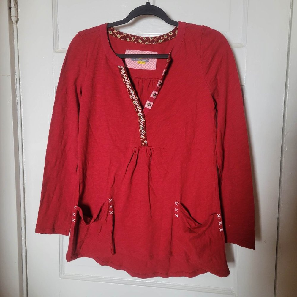 Anthropology - Little Yellow Button Valantha Henley red small top